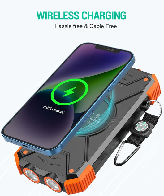 Phone charging wirelessly on the emergency power bank